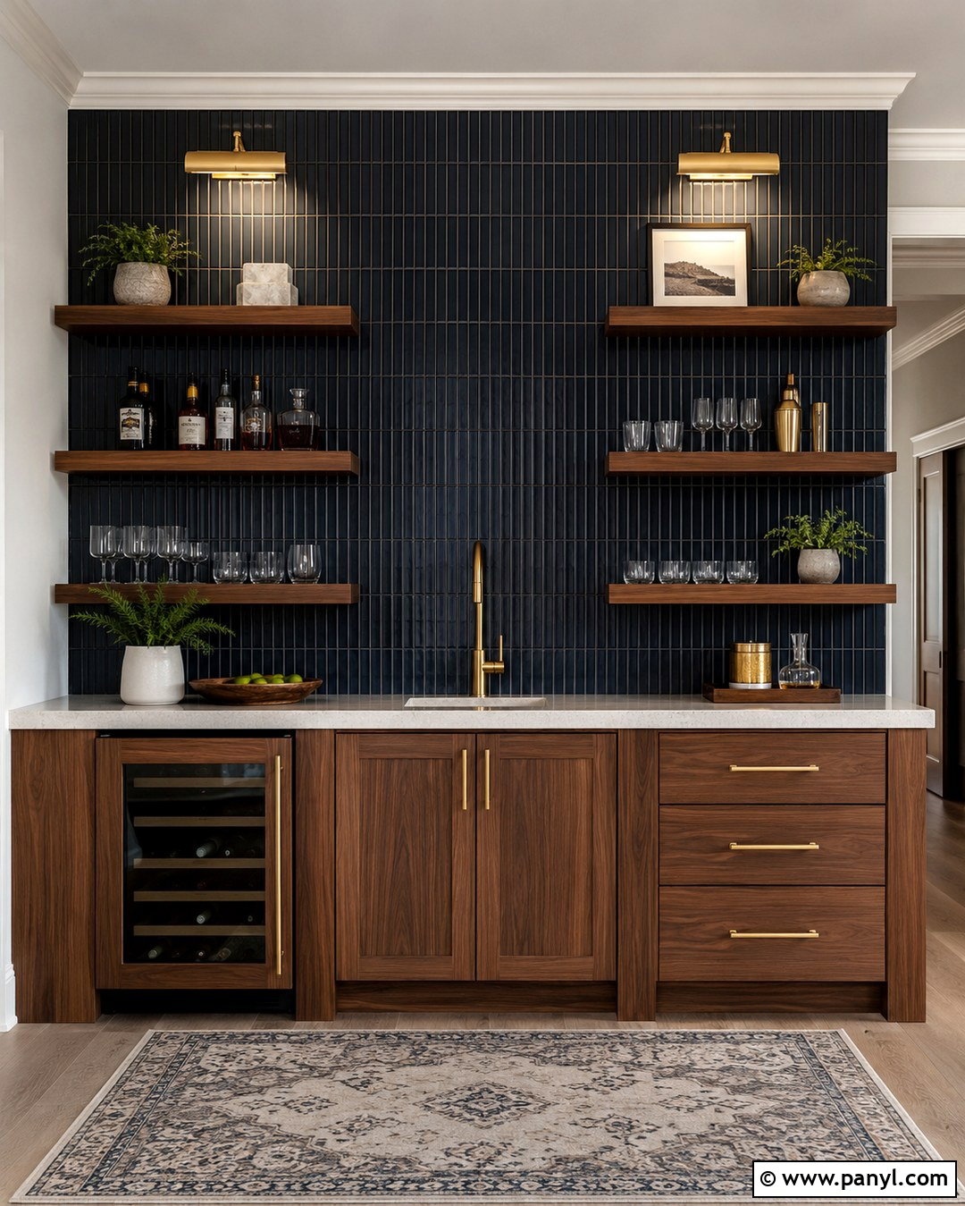 Navy Tile Home Bar Accent Wall - 20 Home Bar Accent Wall Ideas