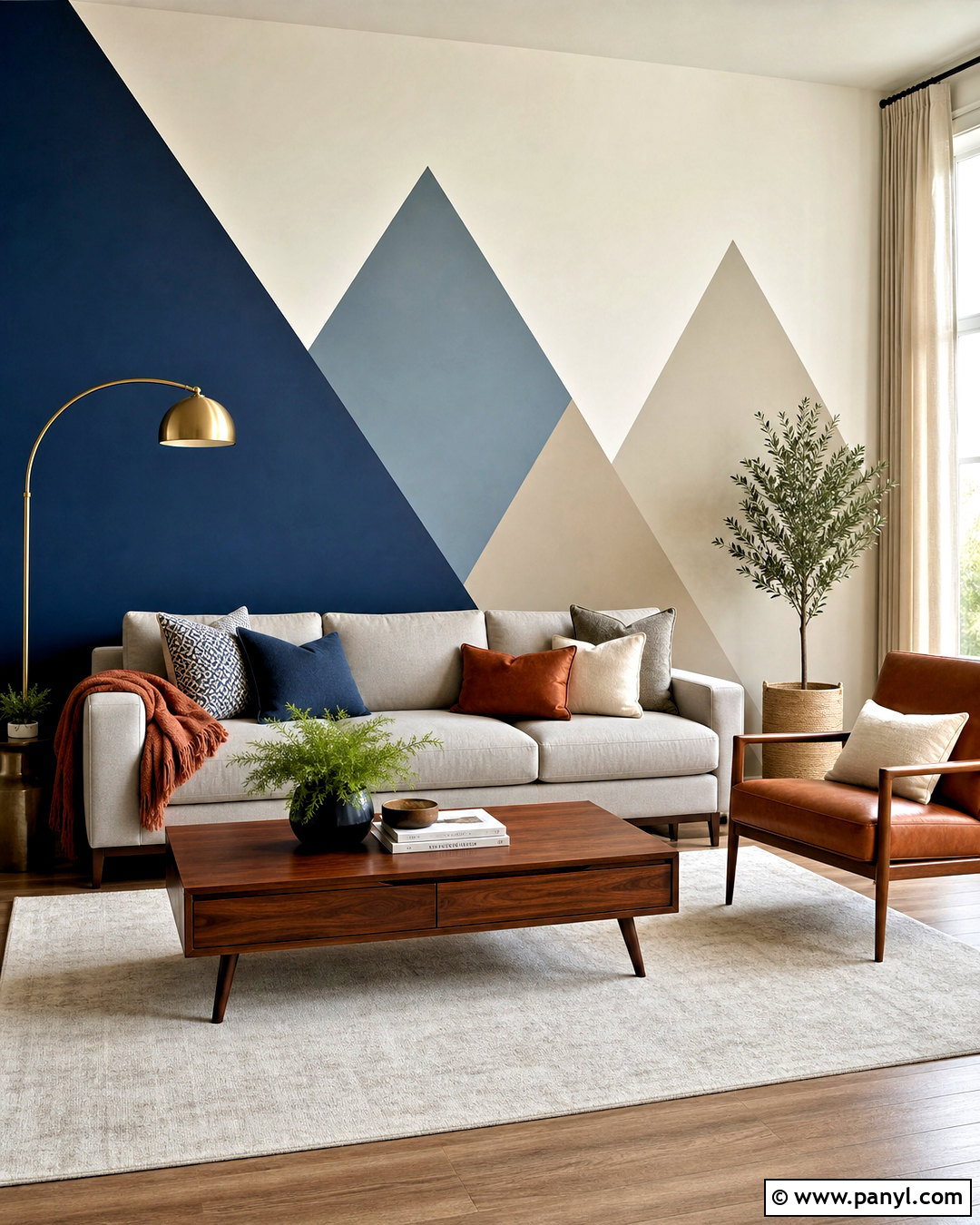 Navy Triangle Wall Living Room - 20 triangle painted wall ideas