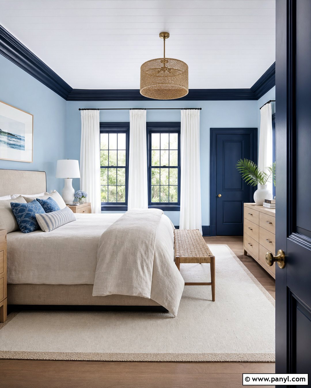 Navy Trim With Pale Blue Walls - 45 darker trim lighter walls
