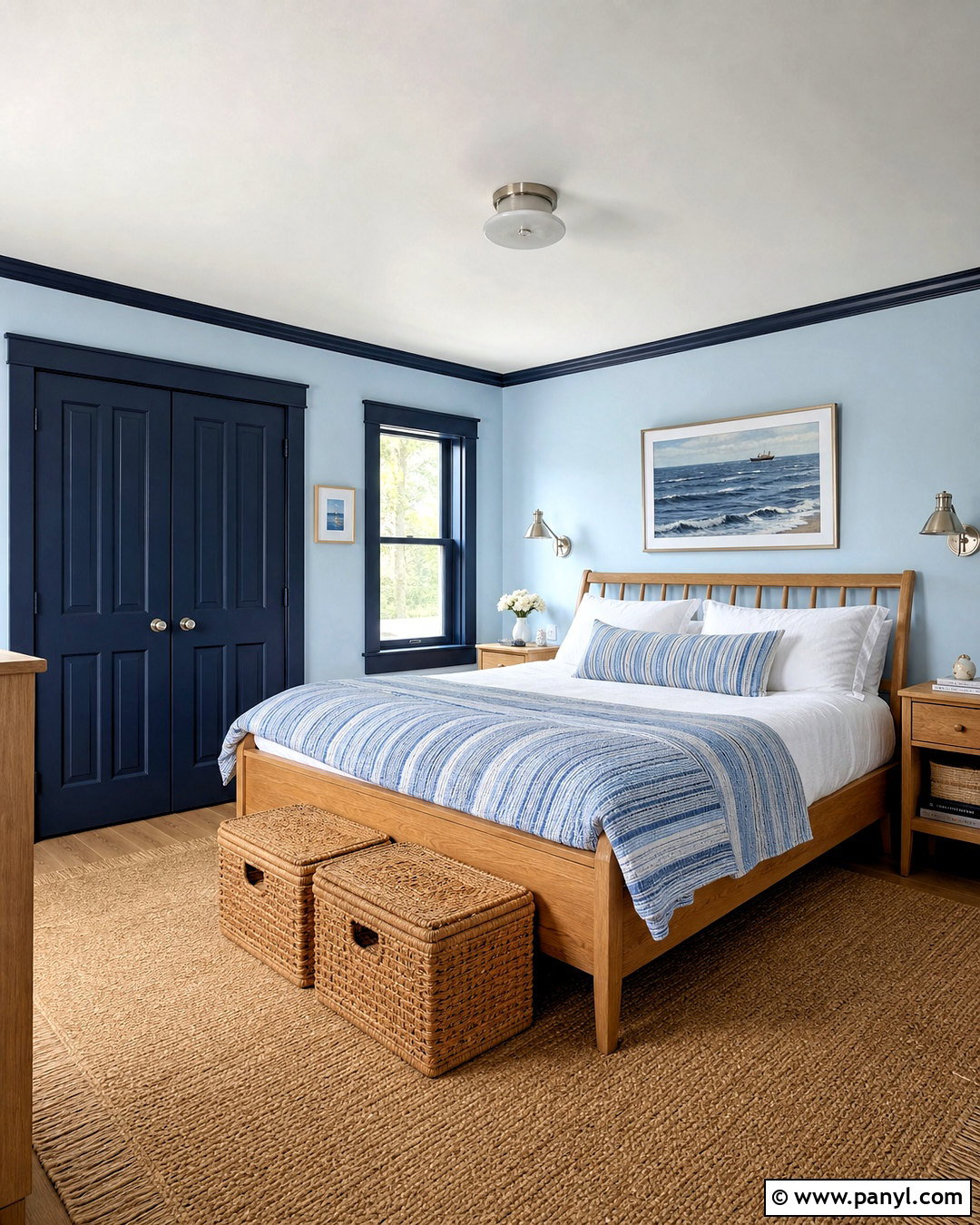 Navy Trim With Pale Blue Walls - 20 painted trim darker than walls