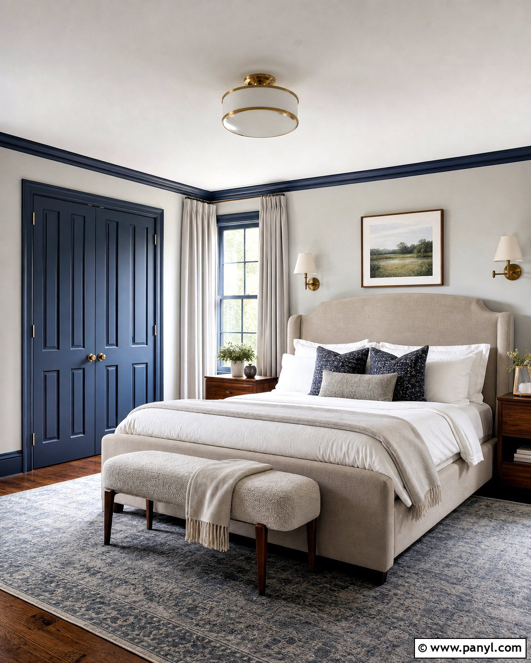 Navy Trim With Soft Gray Walls - 20 dark painted trim ideas