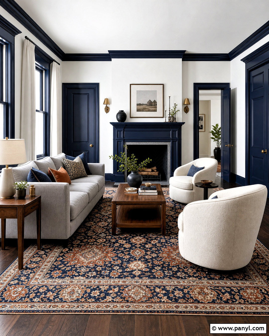 Navy Trim With White Living Room Walls - 20 painted trim darker than walls