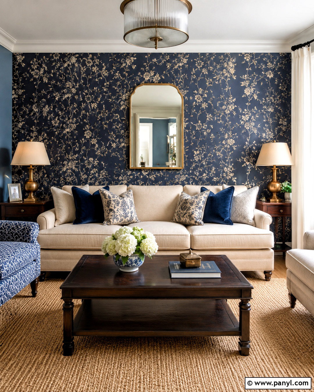 Navy Wallpaper Feature Wall - 20 navy feature wall living room ideas