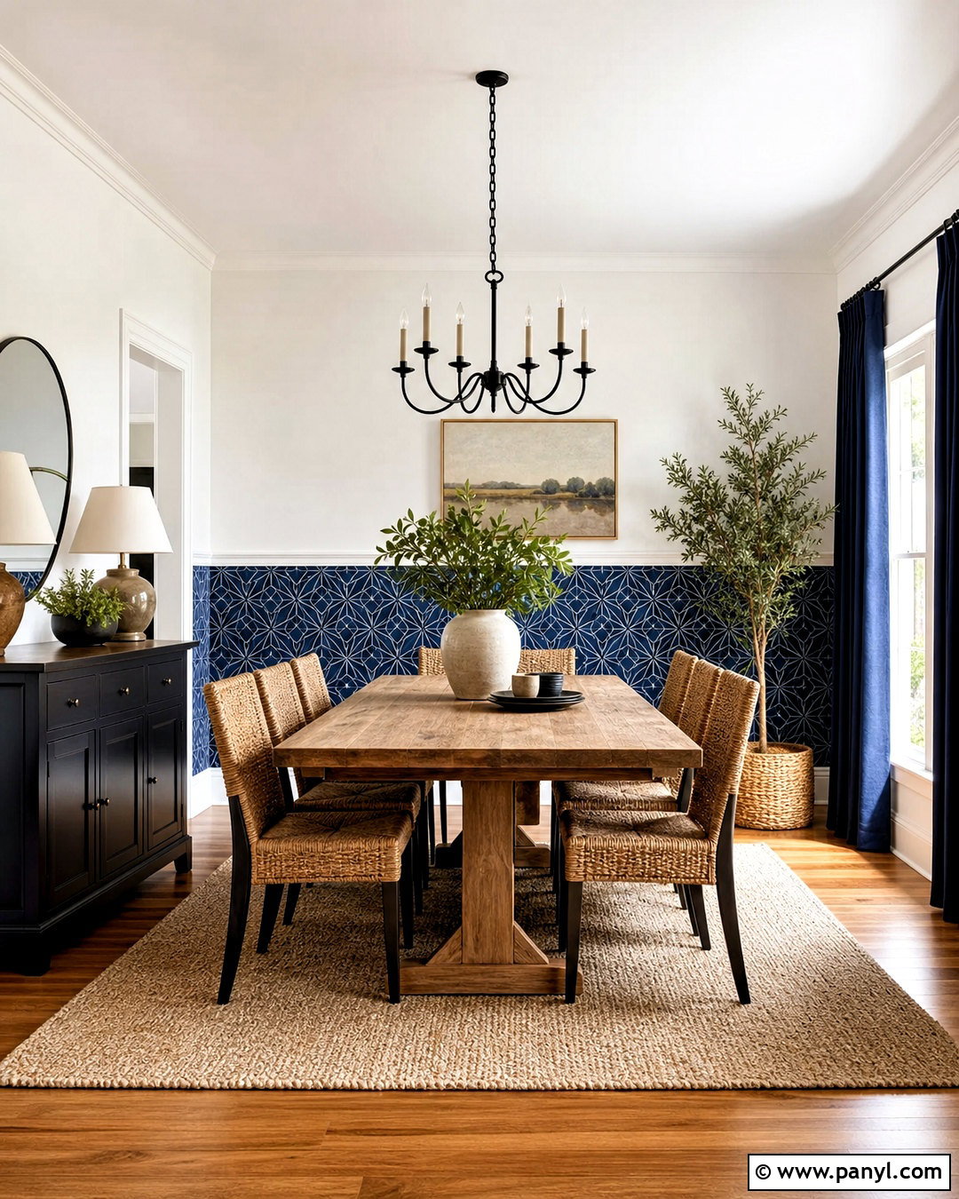 Navy Wallpaper With White Upper Walls - 20 wallpaper on bottom half of wall ideas
