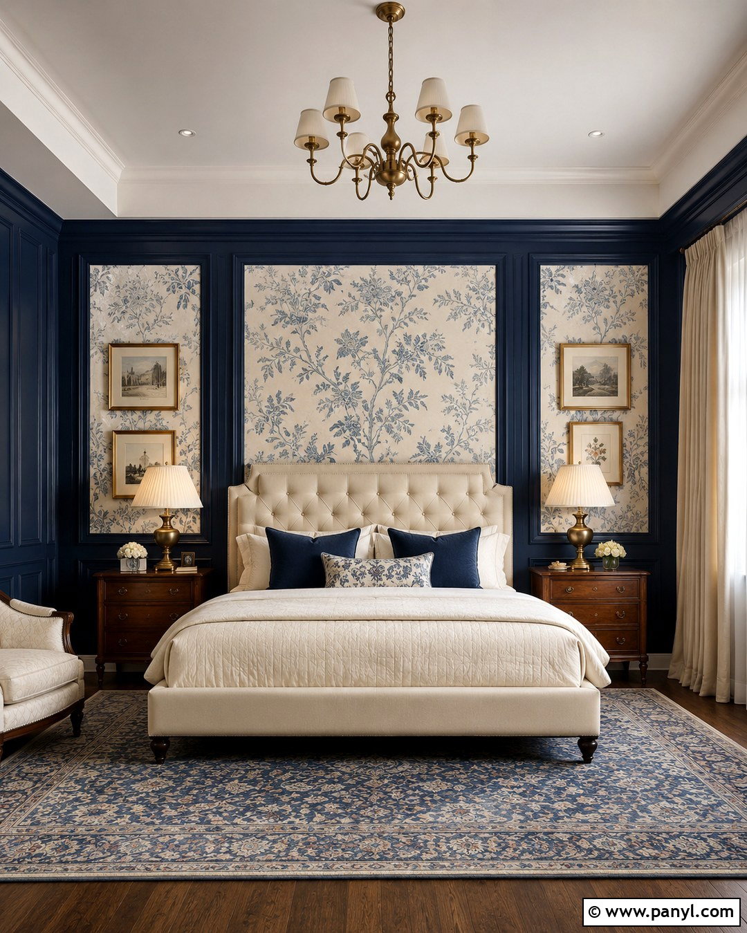 Navy Walls With Cream Wallpaper Panels - 20 Navy And Cream Walls