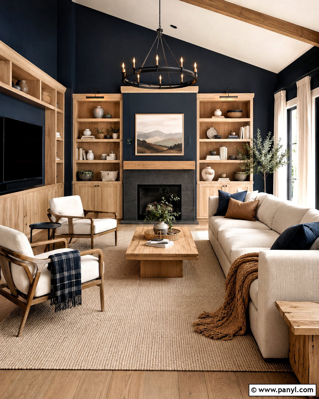 Navy Walls With Light Brown Wood - 20 navy blue and brown living room ideas