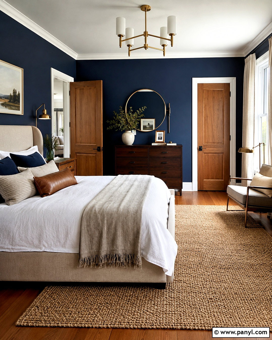 Navy Walls With White Trim And Natural Wood Doors - 20 Wall Trim And Door Colors