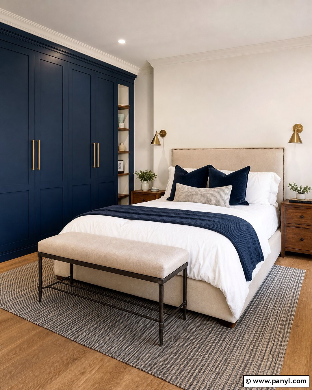 Navy Wardrobe With Off-White Walls - 25 Wardrobe And Wall Color Combination Ideas