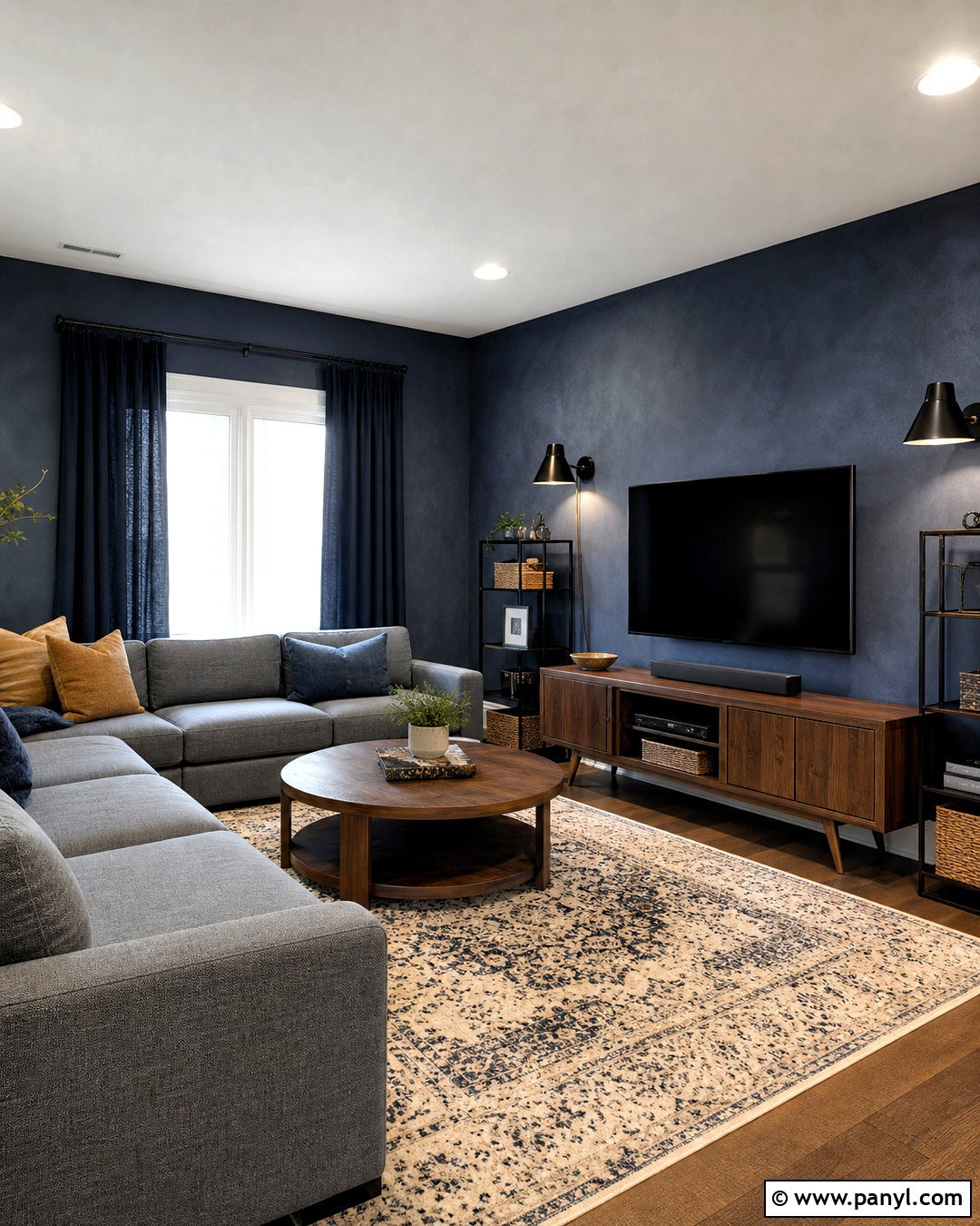 Navy Washed Media Room - 20 washed wall paint effect ideas