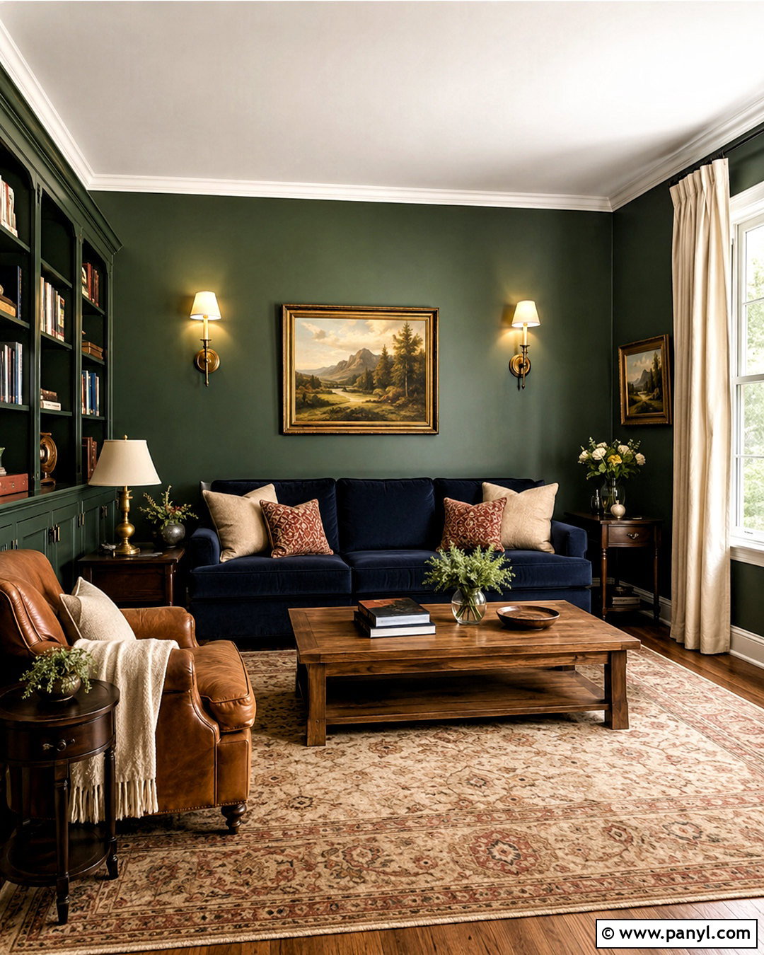 Navy and Forest Green Living Room - 20 navy blue and green living room ideas