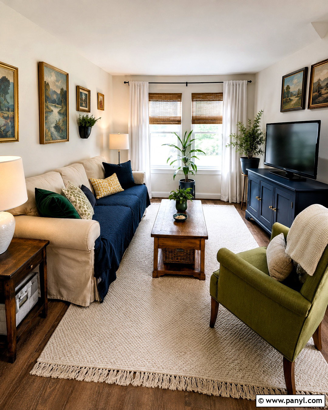 Navy and Green Budget Living Room - 20 navy blue and green living room ideas