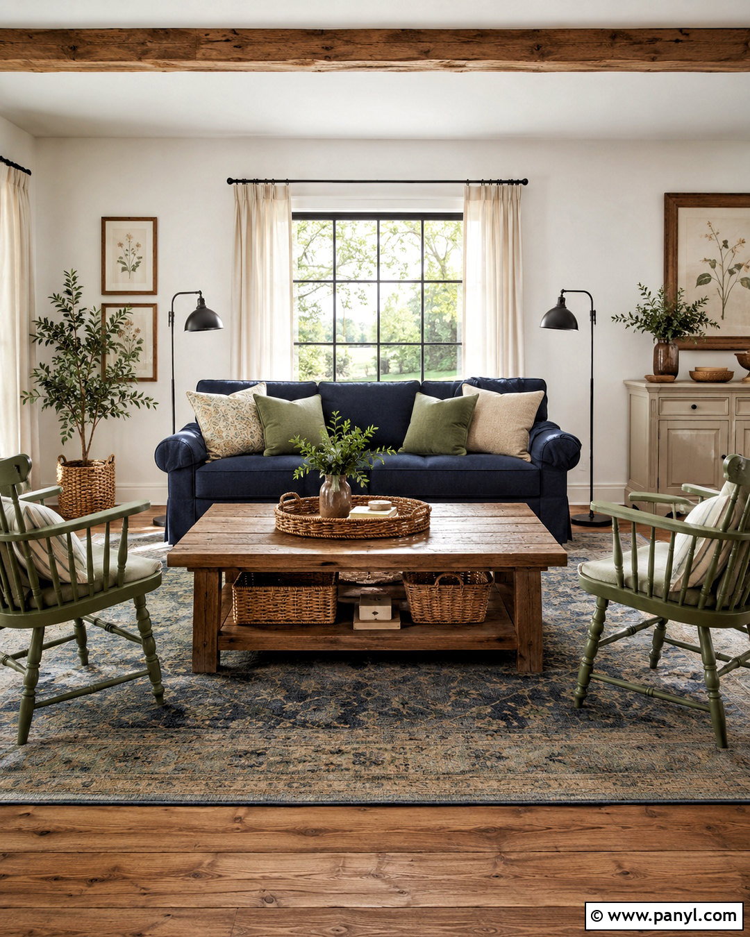 Navy and Green Farmhouse Living Room - 20 navy blue and green living room ideas