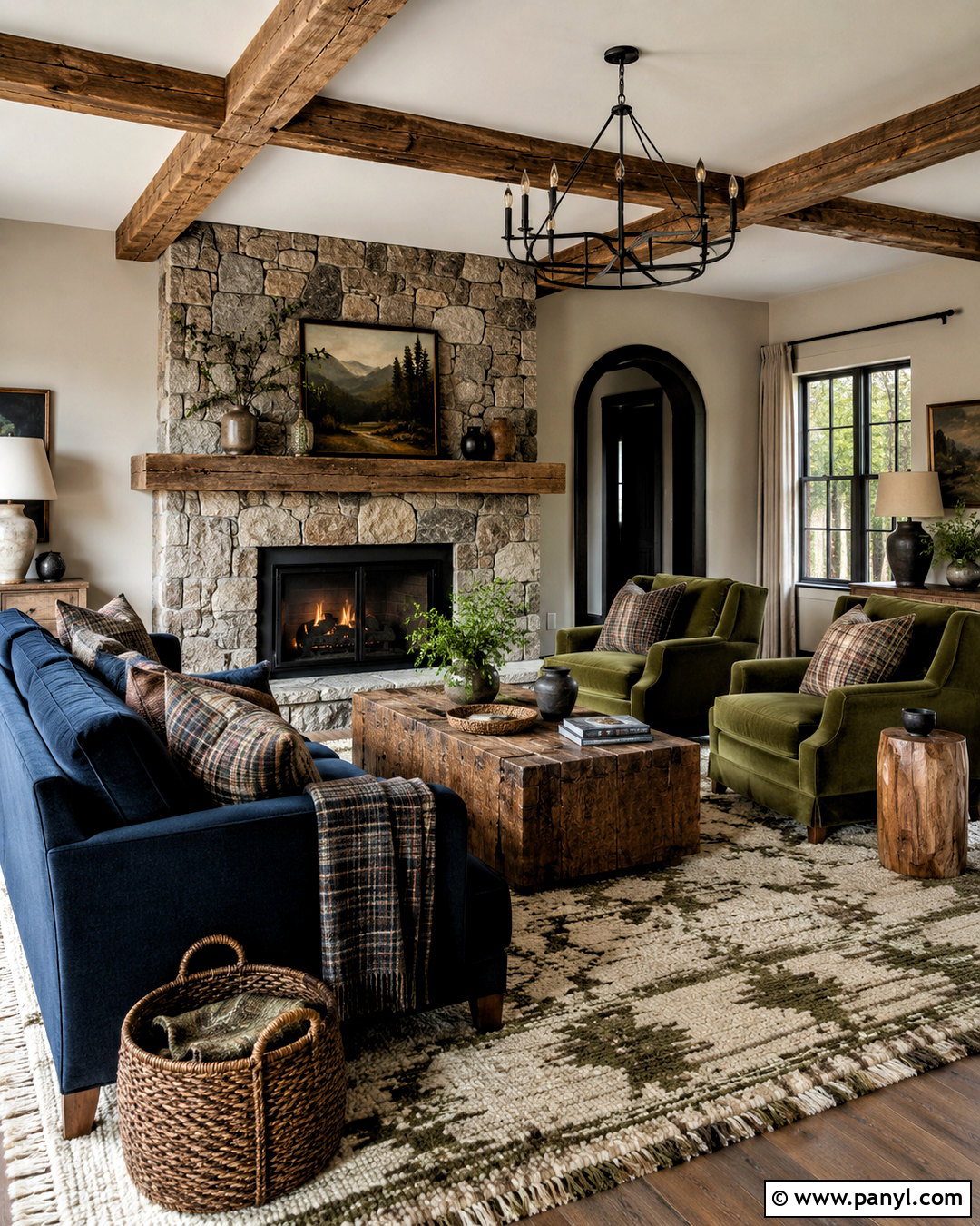 Navy and Green Rustic Living Room - 20 navy blue and green living room ideas
