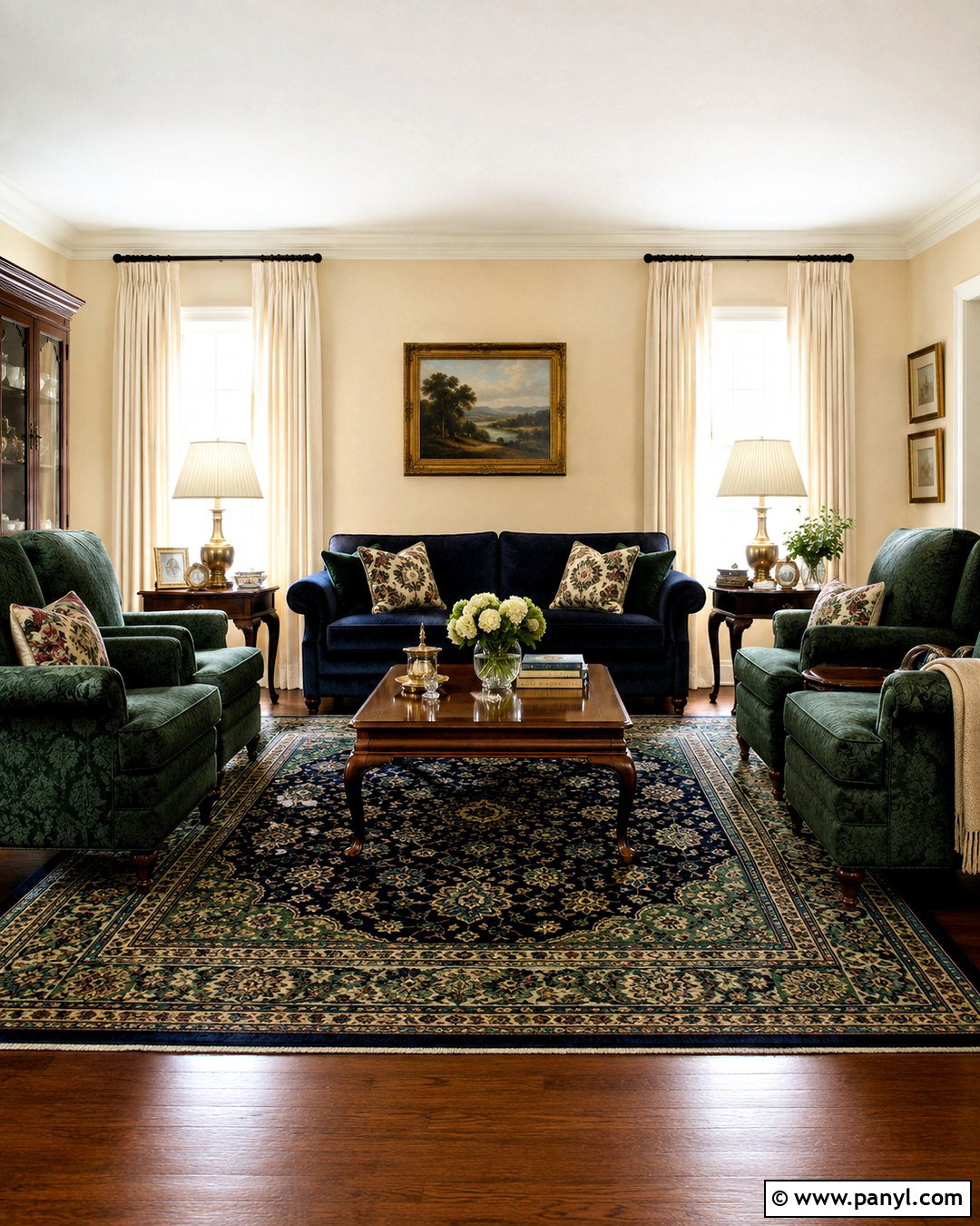 Navy and Green Traditional Living Room - 20 navy blue and green living room ideas