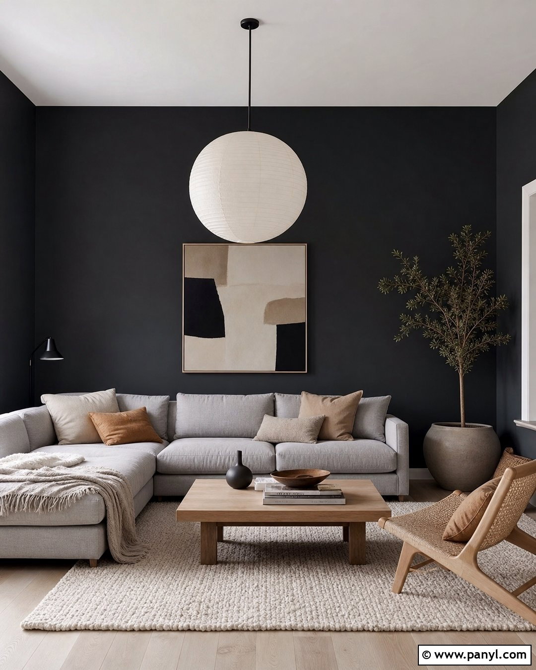 Near-Black Scandinavian Living Room Walls - 30 dark wall paint ideas