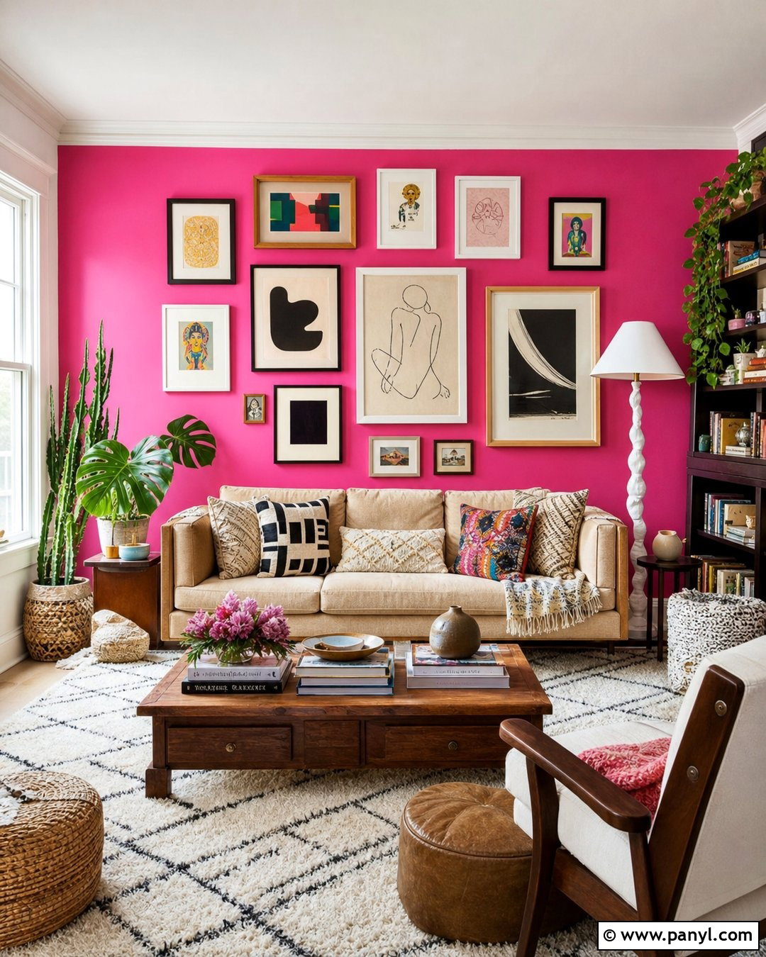 Neon Pink Accent Wall With Gallery Art - 20 Neon Pink Accent Wall Ideas