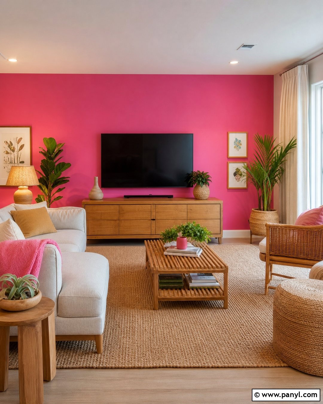 Neon Pink Accent Wall With Natural Wood - 20 Neon Pink Accent Wall Ideas