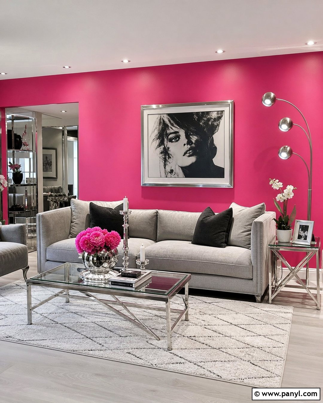 Neon Pink Accent Wall With Silver Decor - 20 Neon Pink Accent Wall Ideas