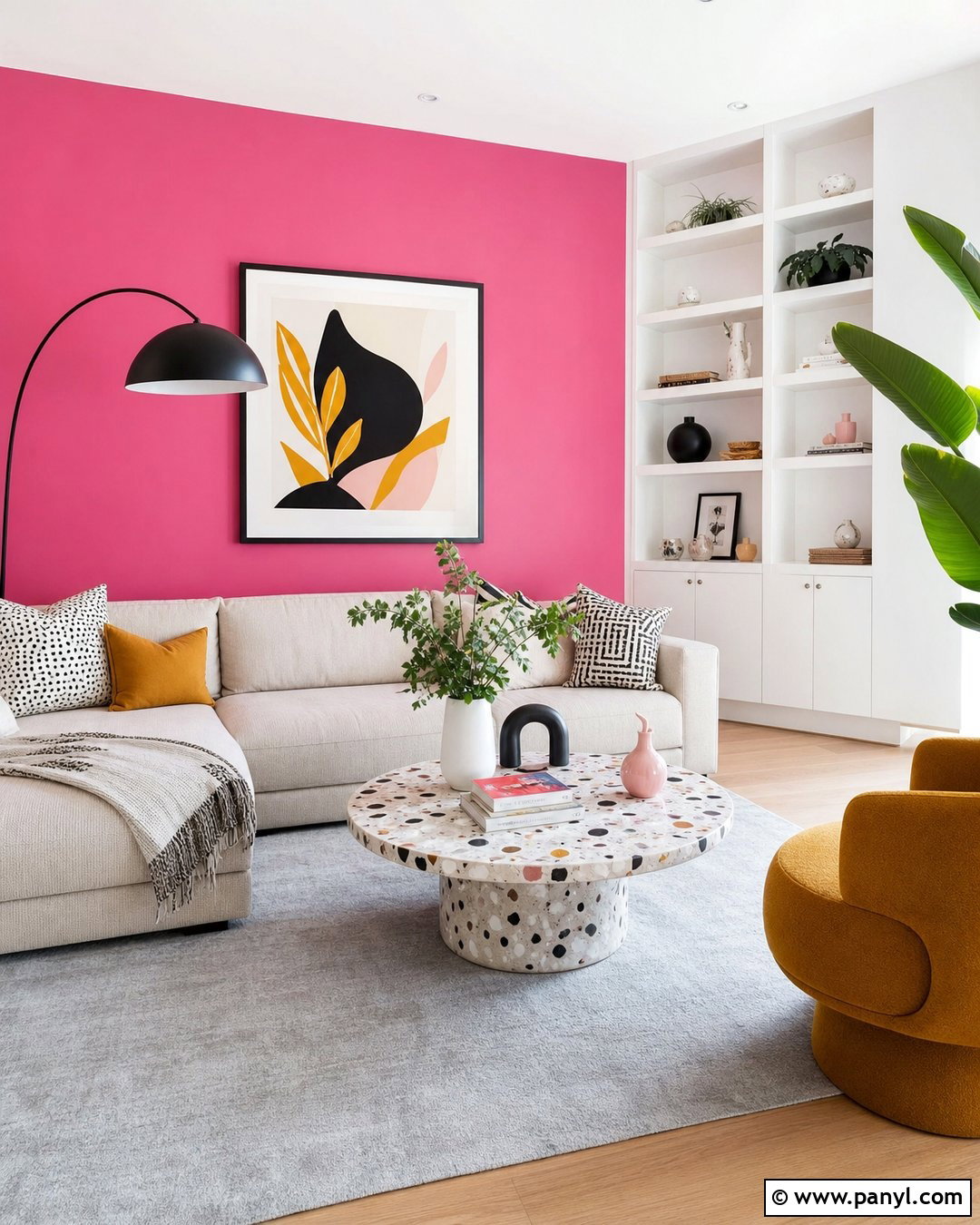 Neon Pink Accent Wall With Terrazzo Decor - 20 Neon Pink Accent Wall Ideas
