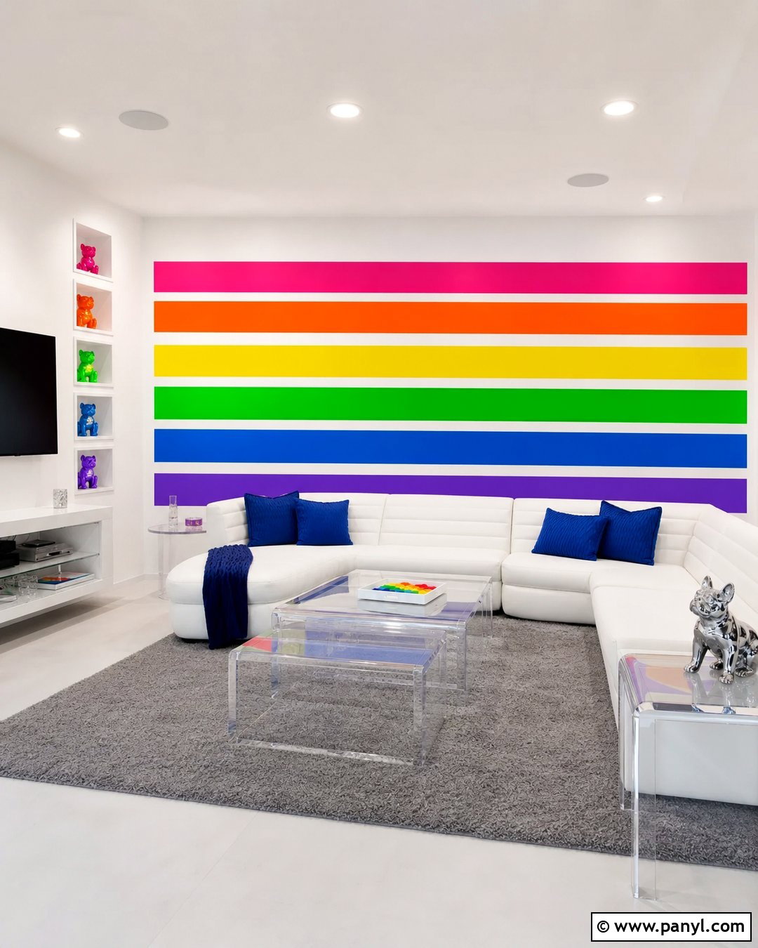Neon Rainbow Stripe Wall - 30 Rainbow Stripe Wall Ideas