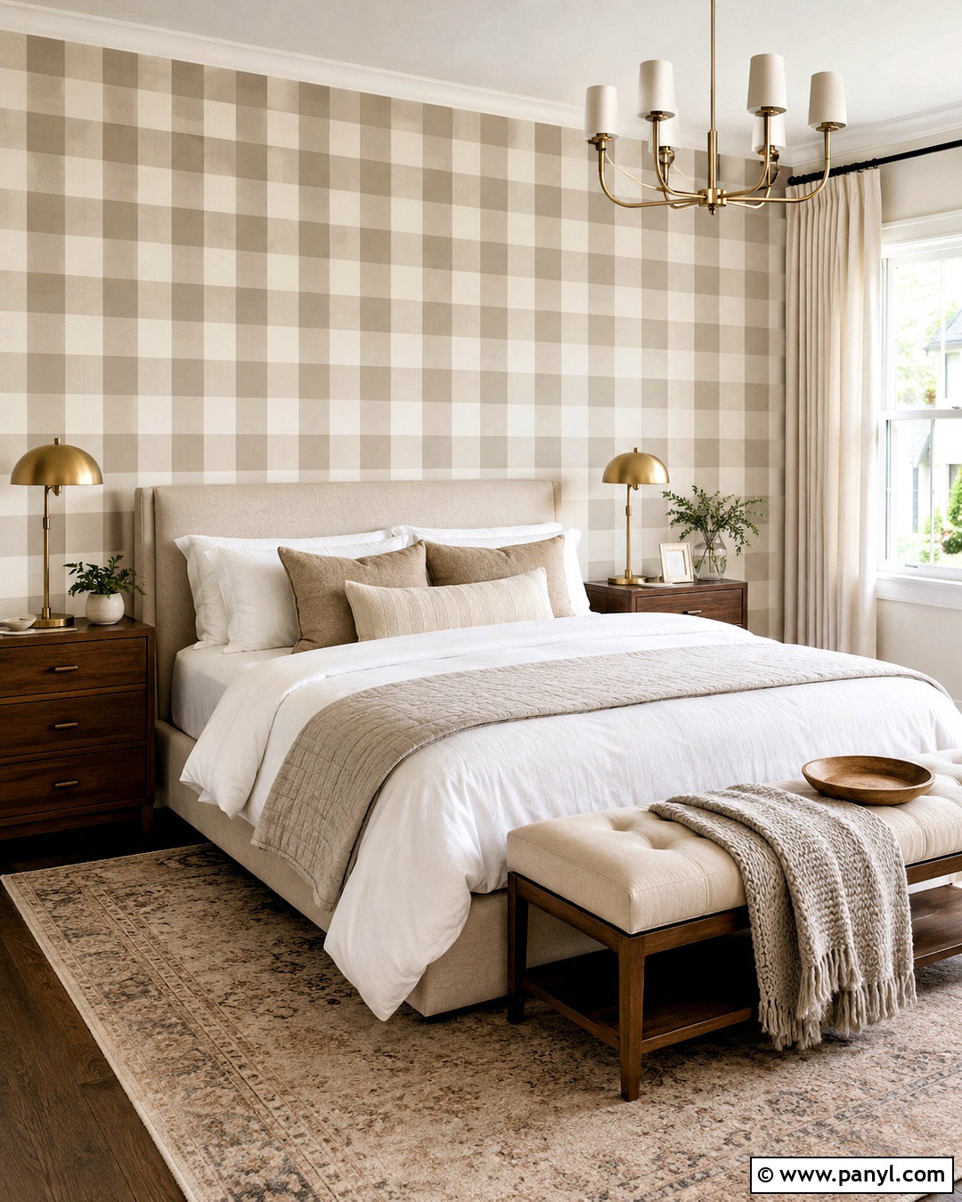 Neutral Beige Gingham Bedroom Wall - 20 how to paint gingham pattern ideas