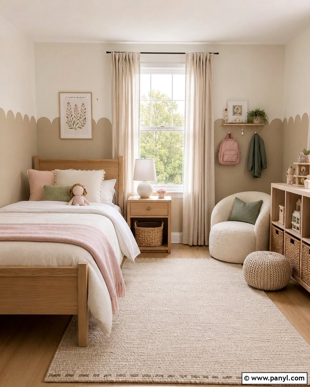 Neutral Beige Scalloped Wall - 25 Scalloped Painted Wall Girls Room Ideas