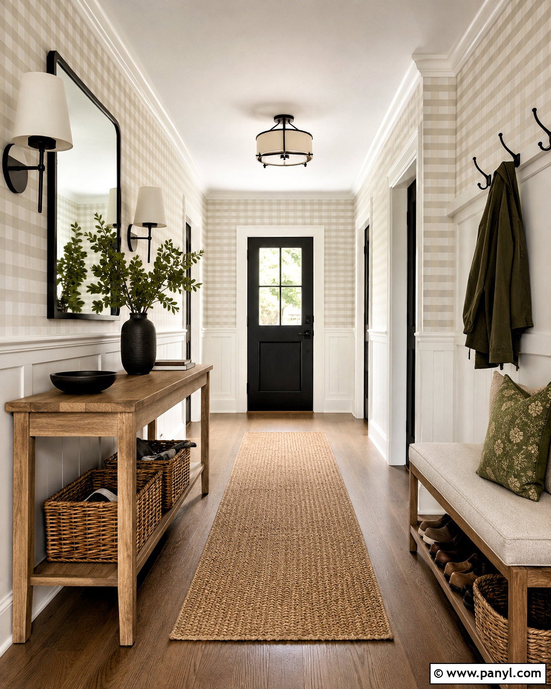 Neutral Checkered Wallpaper Entryway - 20 cute checkered wallpaper ideas