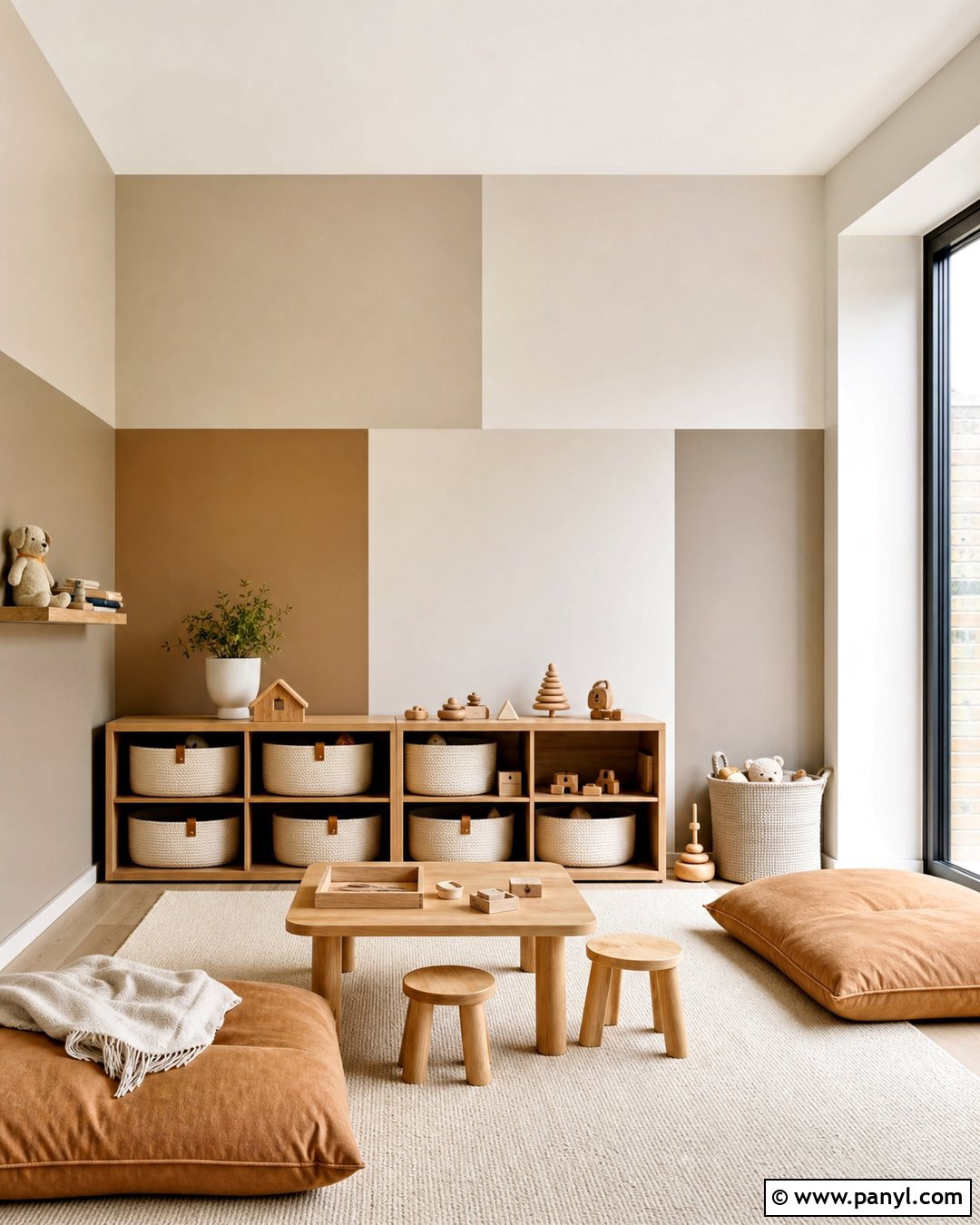 Neutral Color Block Wall - 20 Color Block Wall Playroom Ideas