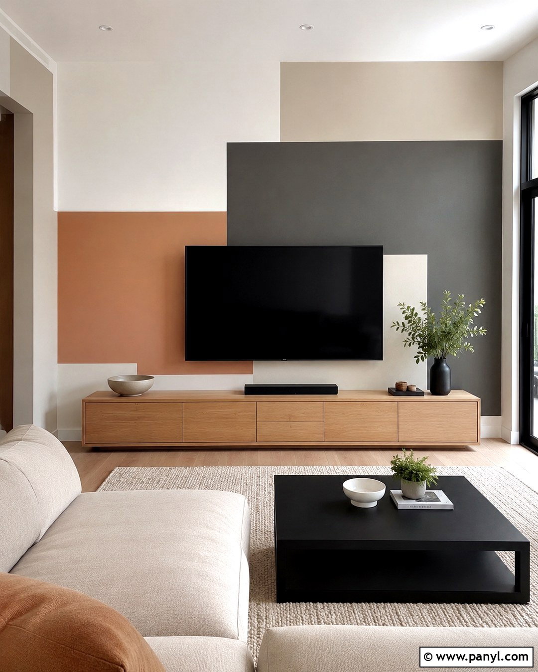 Neutral Geometric TV Wall - 20 Paint Around Tv On Wall Ideas