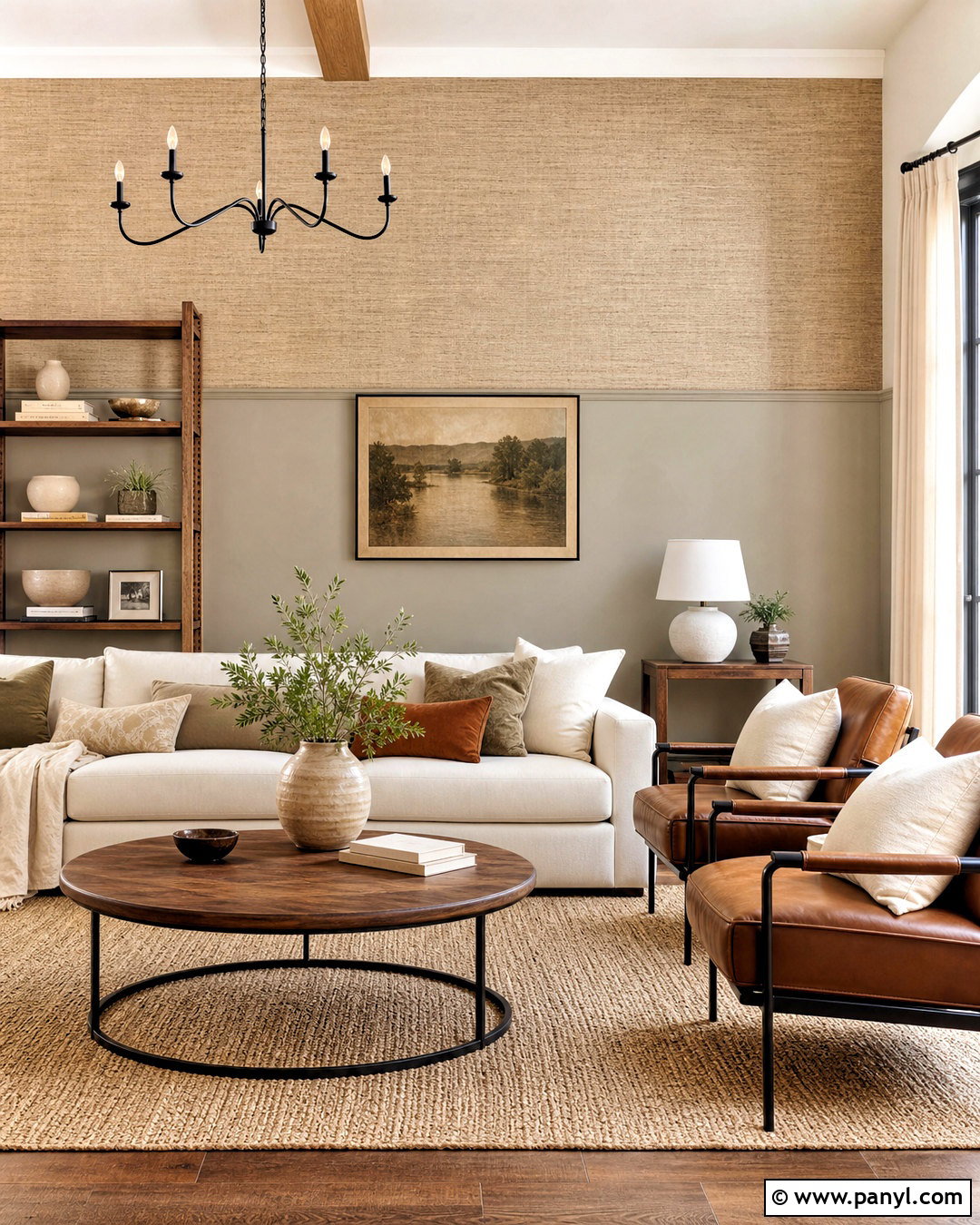Neutral Grasscloth Half Wall Wallpaper With Greige Paint - 20 half wall wallpaper ideas