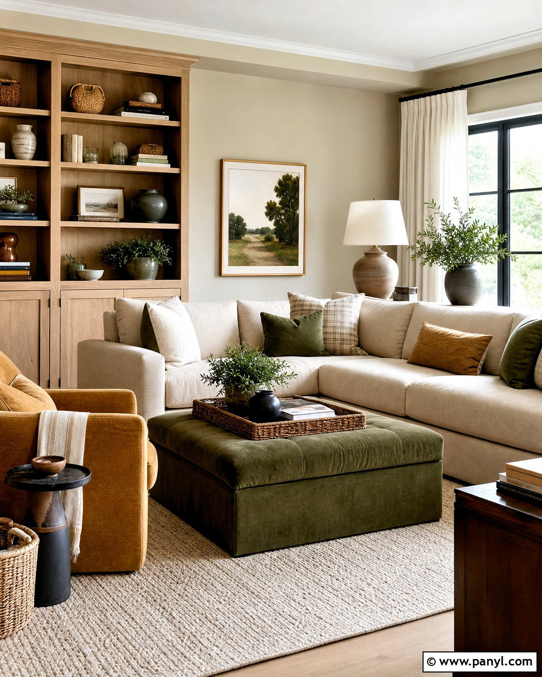 Neutral Green and Mustard Living Room - 20 green and mustard living room ideas