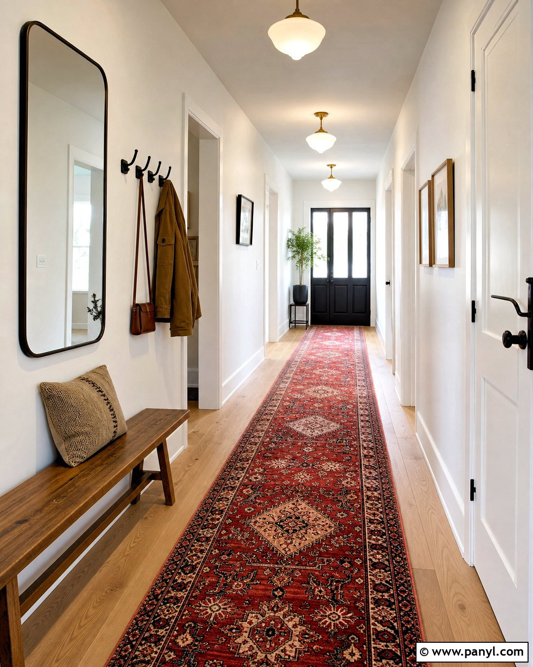 Neutral Hallway With Red Runner - 20 red hallway ideas