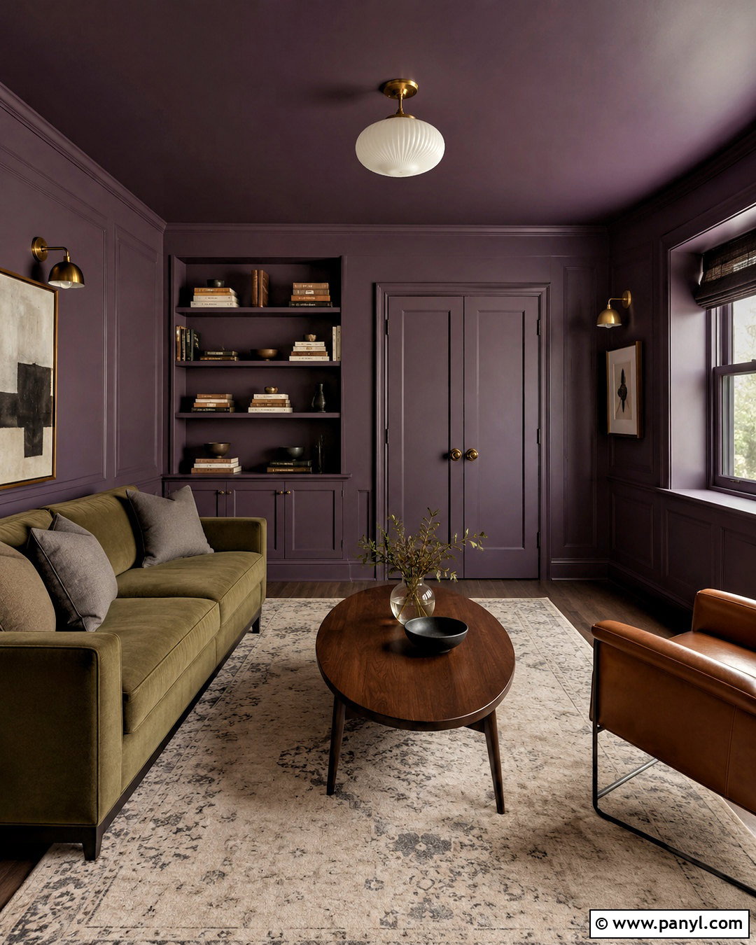 Neutral Purple Color-Drenched Den - 20 neutral purple wall paint ideas
