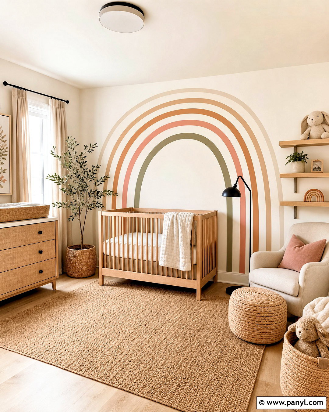 Neutral Rainbow Line Accent Wall - 20 rainbow accent wall ideas