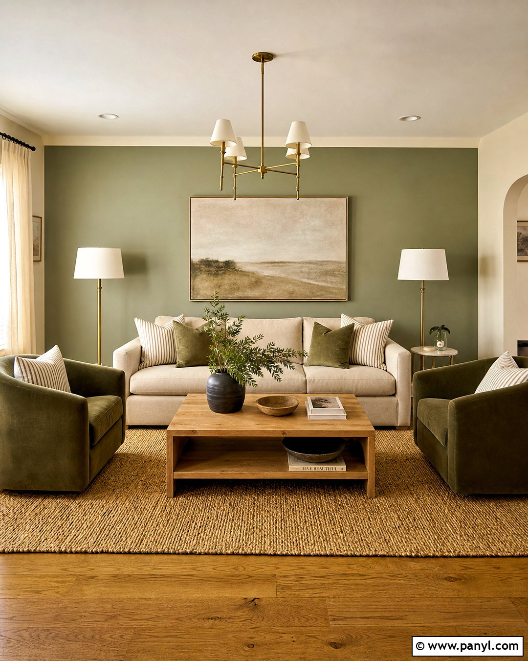 Neutral Sofa And Green Accent Wall Living Room - 20 green and neutral living room ideas