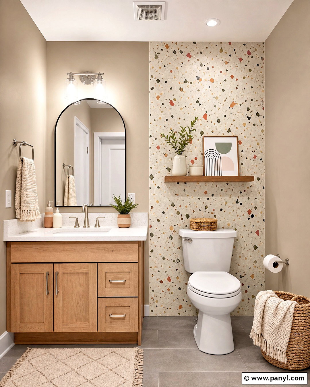 Neutral Terrazzo Behind Toilet Accent Wall - 20 behind toilet accent wall ideas
