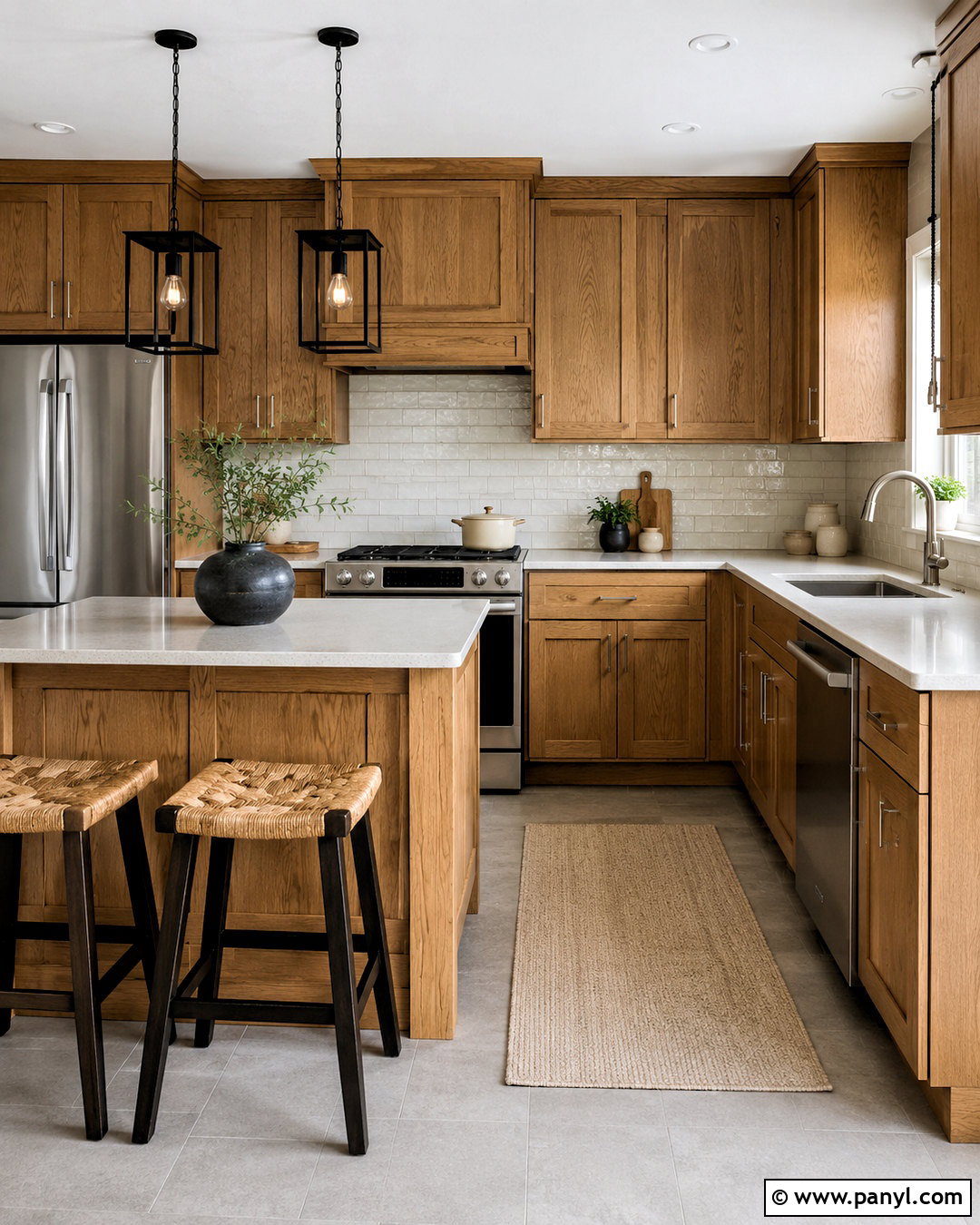 Oak Cabinets With White Subway Tile - 20 oak cabinet kitchen ideas