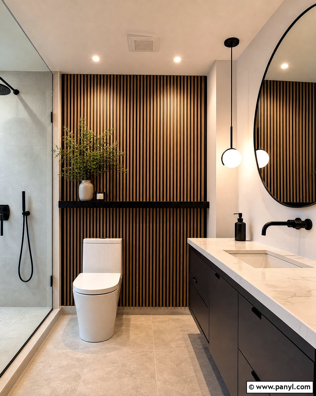 Oak Slat Behind Toilet Accent Wall - 20 behind toilet accent wall ideas