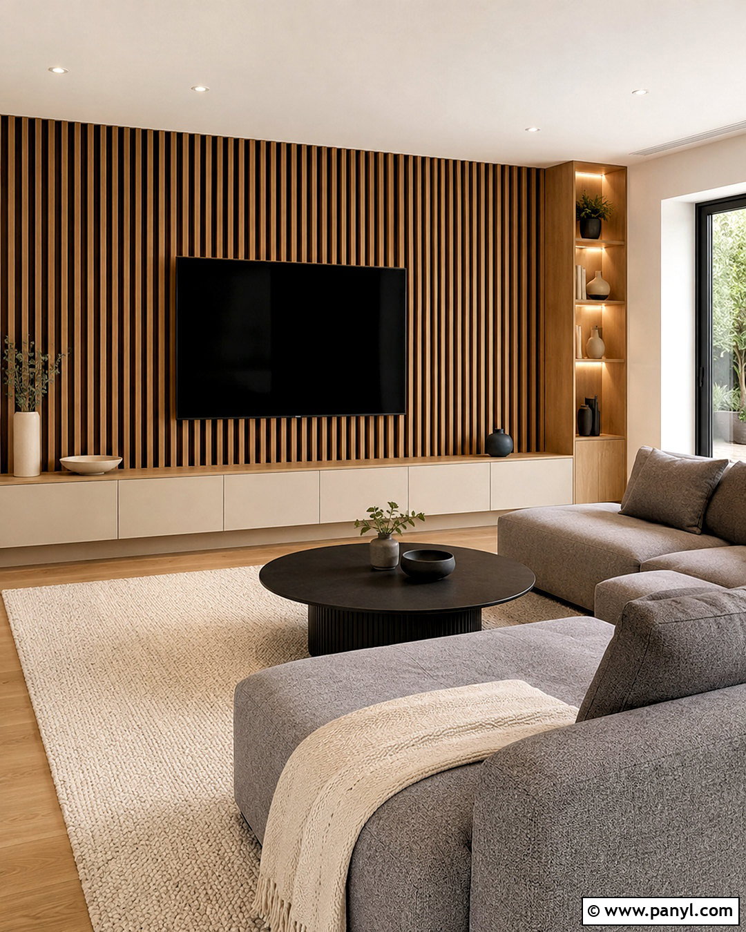 Oak Slat TV Wall - 20 minimal wall ideas