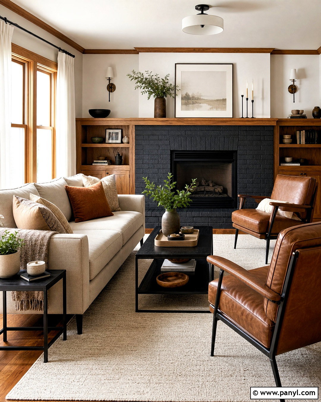 Oak Trim Living Room With Charcoal Fireplace - 20 oak trim living room ideas