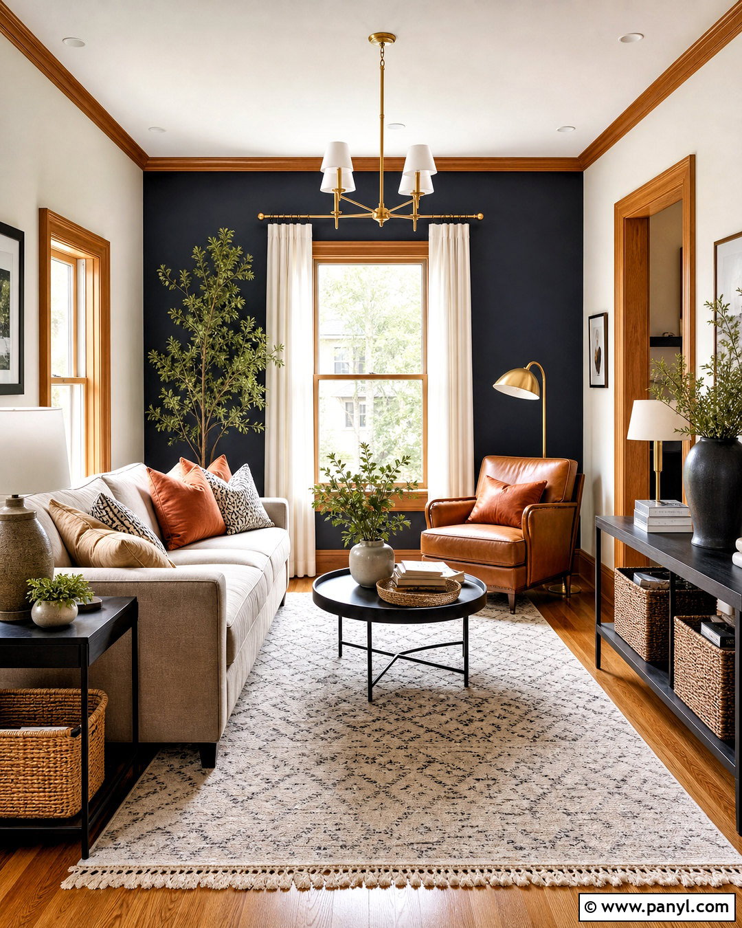 Oak Trim Living Room With Navy Accent Wall - 20 oak trim living room ideas