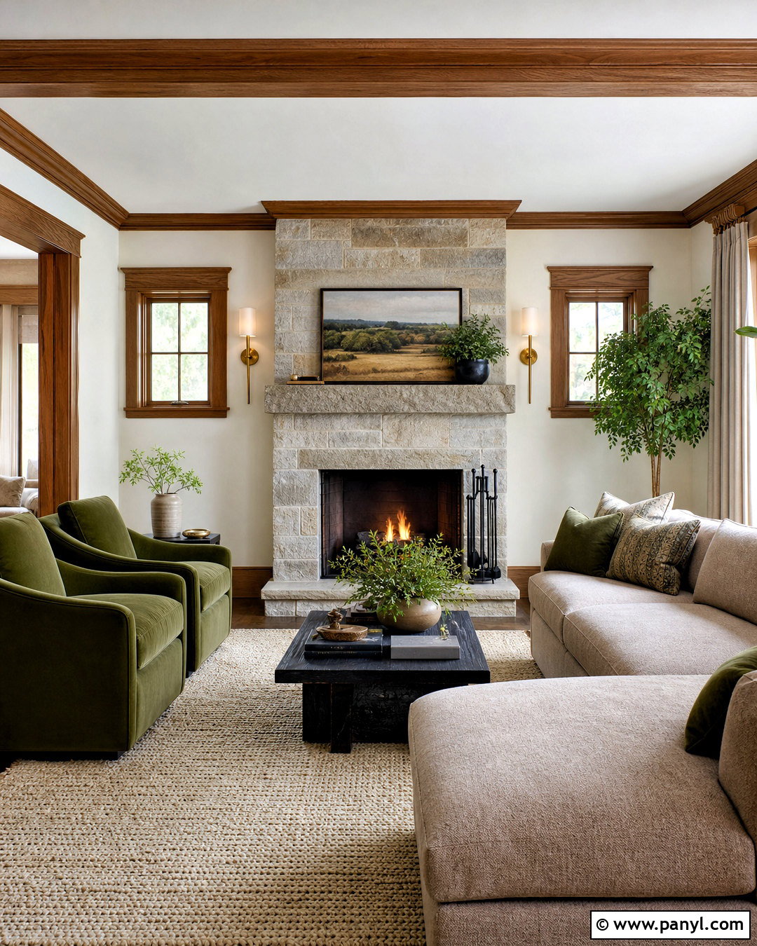 Oak Trim Living Room With Stone Fireplace - 20 oak trim living room ideas
