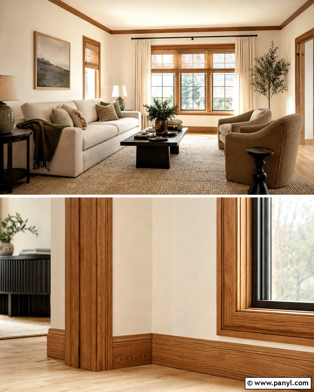 Oak Trim With Neutral Layered Decor - 20 oak wood trim ideas