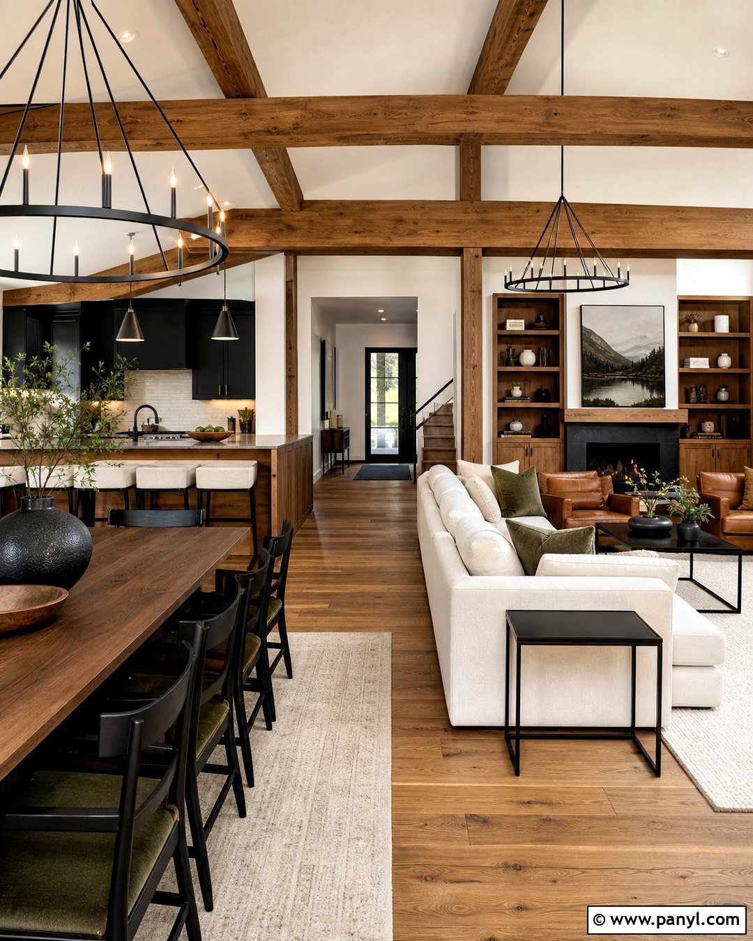 Oak Walnut And Black Wood Great Room - 20 wood tones that go together ideas