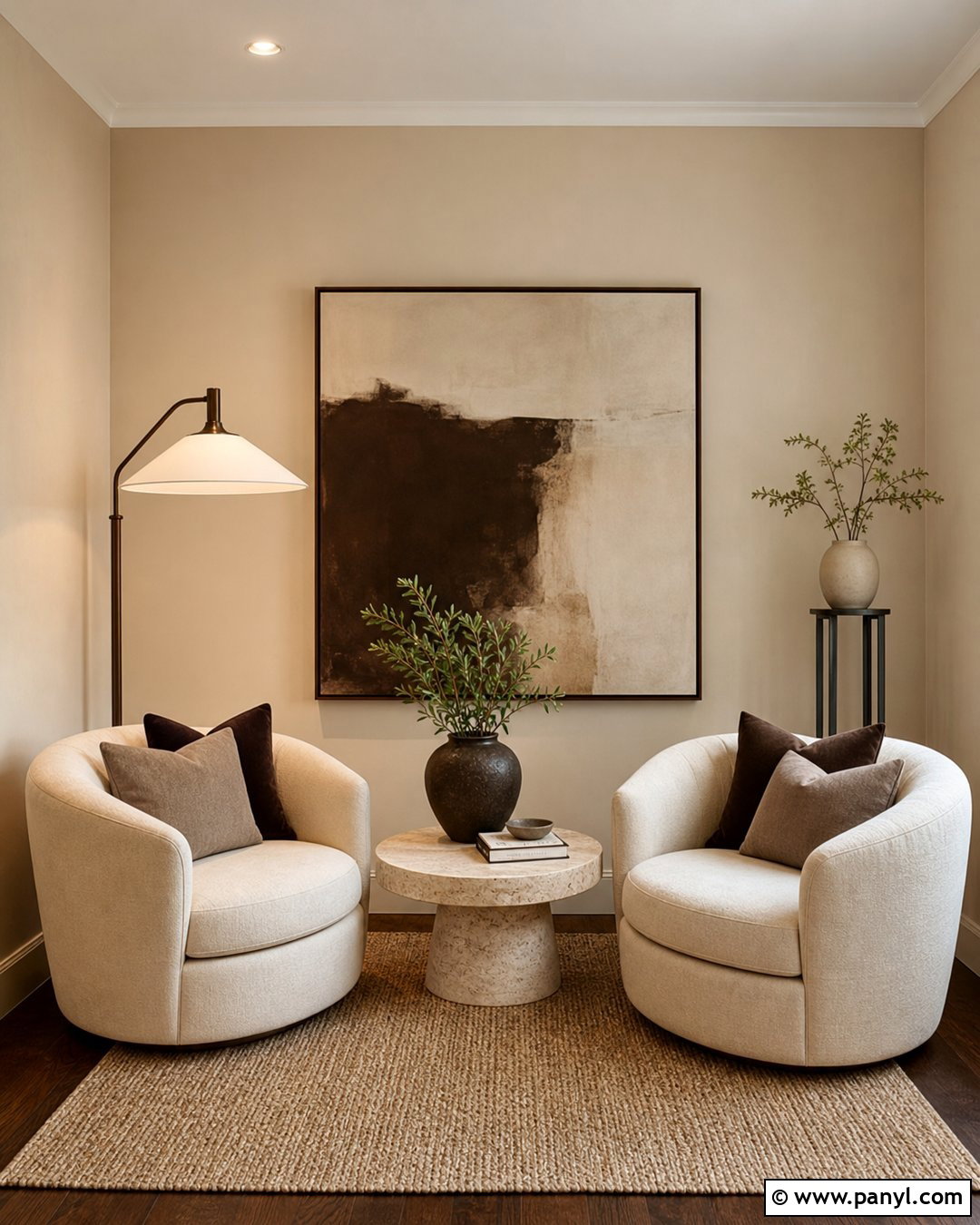 Oatmeal Wall Corner Conversation Area - 20 Neutral Color Wall Corner Ideas