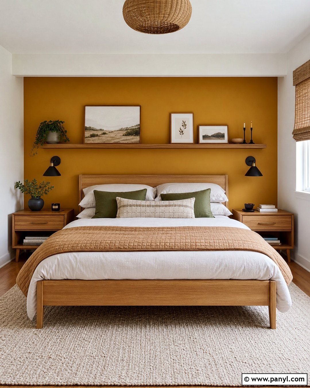 Ochre Accent Wall Behind A Bed - 35 ochre walls