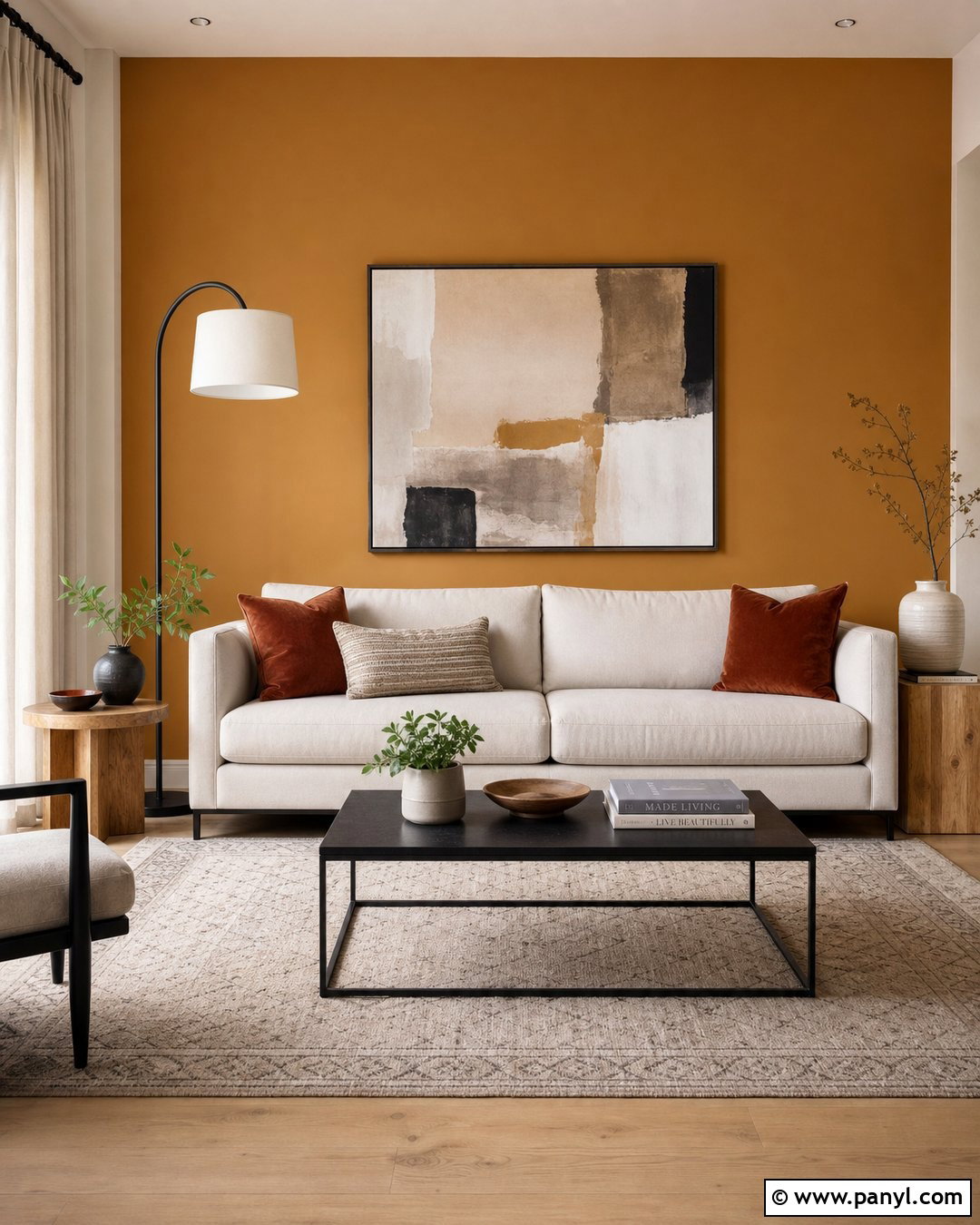 Ochre Accent Wall Behind A Sofa - 35 ochre walls