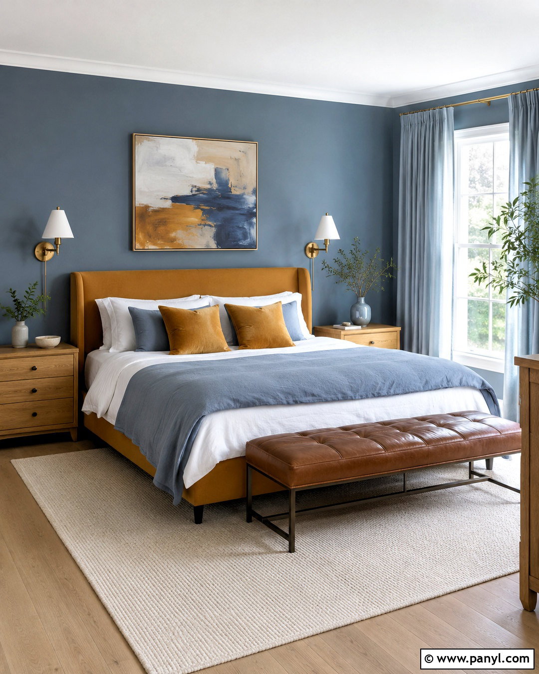 Ochre And Dusty Blue Bedroom - 20 ochre color palette ideas