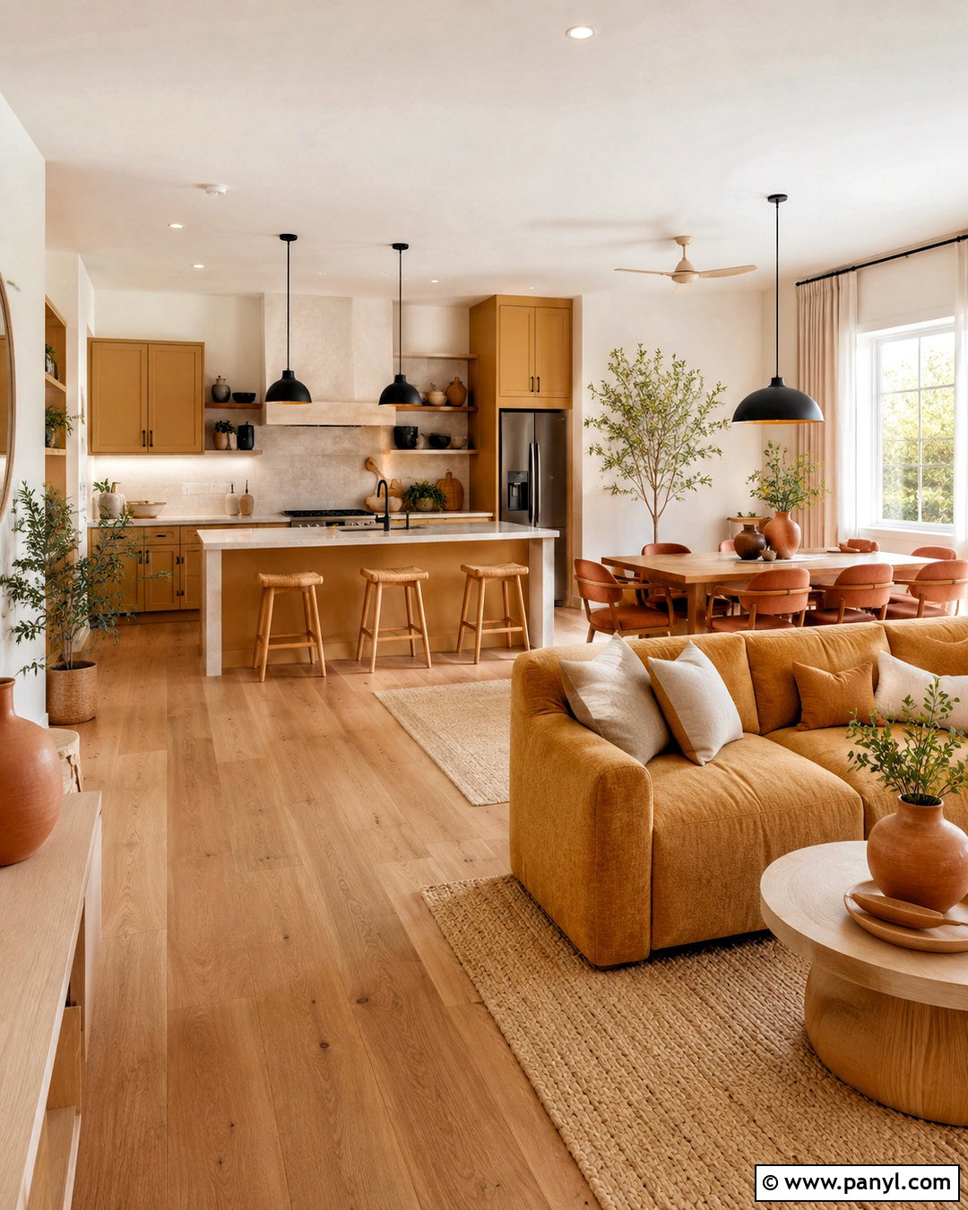 Ochre And Natural Wood Open Plan Room - 20 ochre color palette ideas