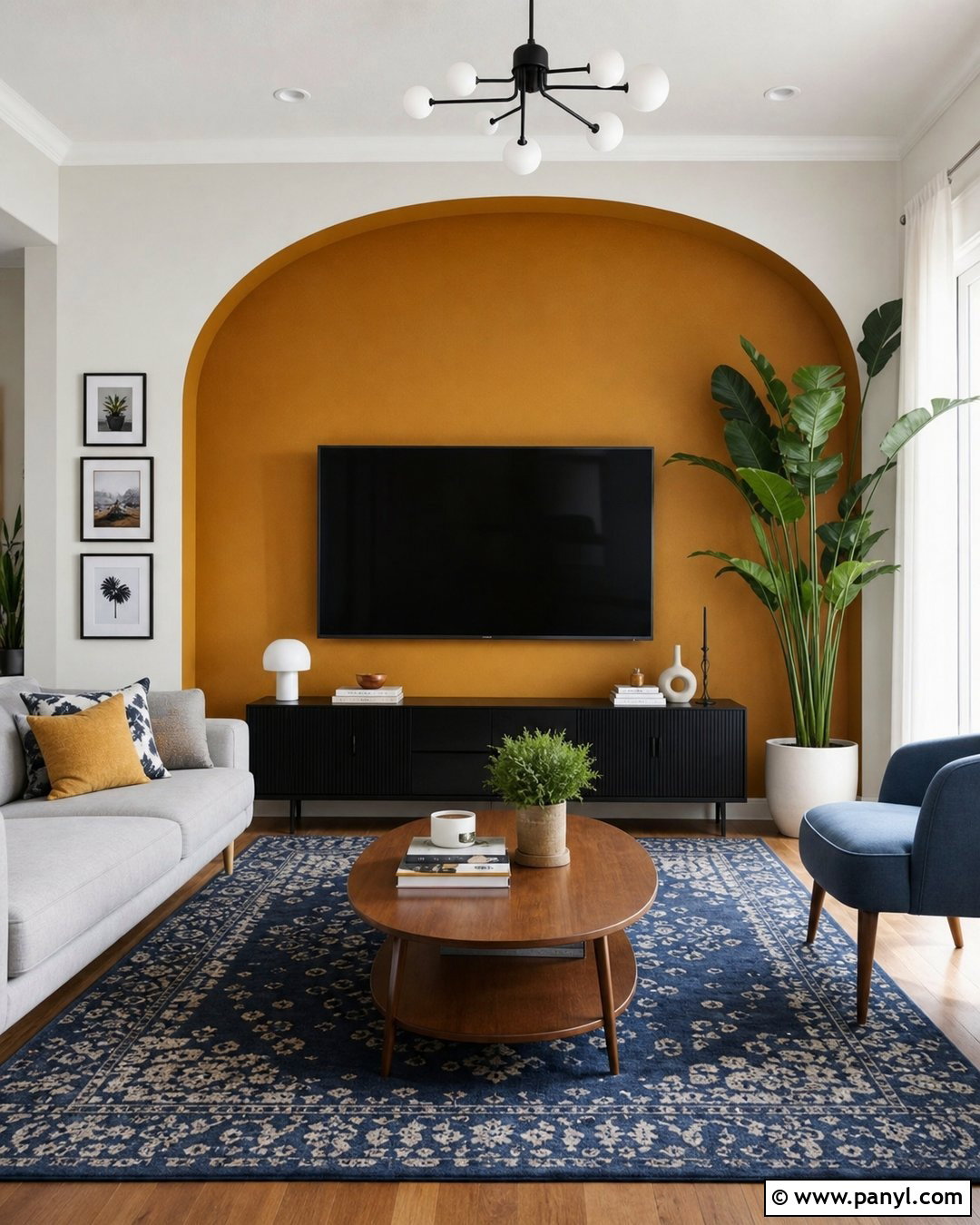 Ochre Arch Media Accent Wall - 35 colorful accent wall ideas